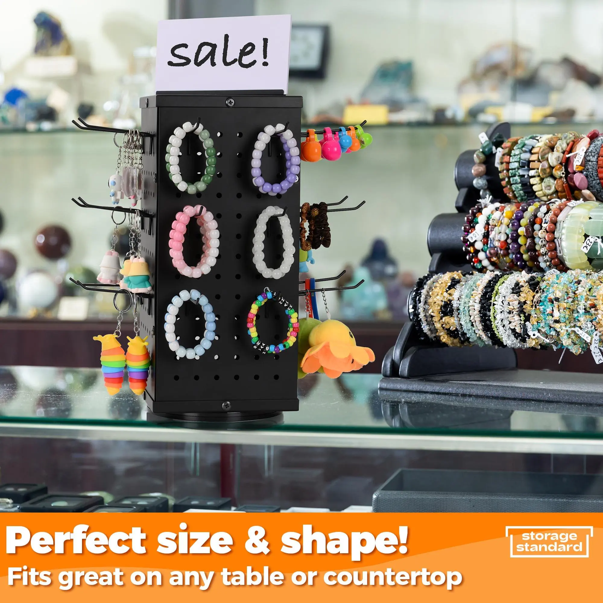 Counter Rotating 4 Sided Metal Retail Display Rack Pegboard Display Stand for Jewelry and Crafts