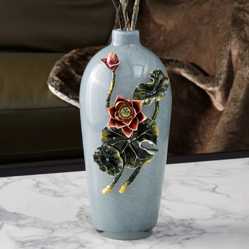RORO home decor modern luxury table decoration light blue enamel painting flower colored glass vase for hotel home restaurant