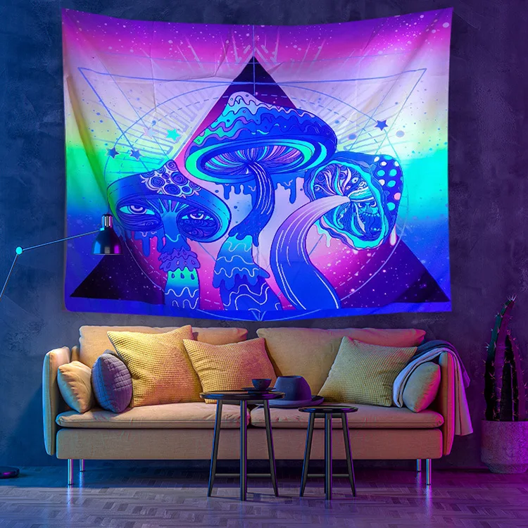 Fluorescent Black Light UV Reactive Tapestries Yoga Mandala Backdrop Rug for Home Decoration