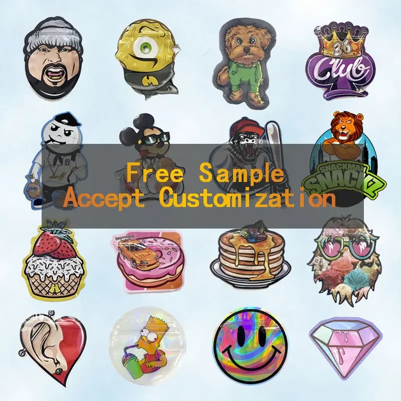 Customizable Printed Soft Touch Childproof Smell Proof Holographic 3.5 Gram Irregular Special Shape Gummies Die Cut Mylar Bag