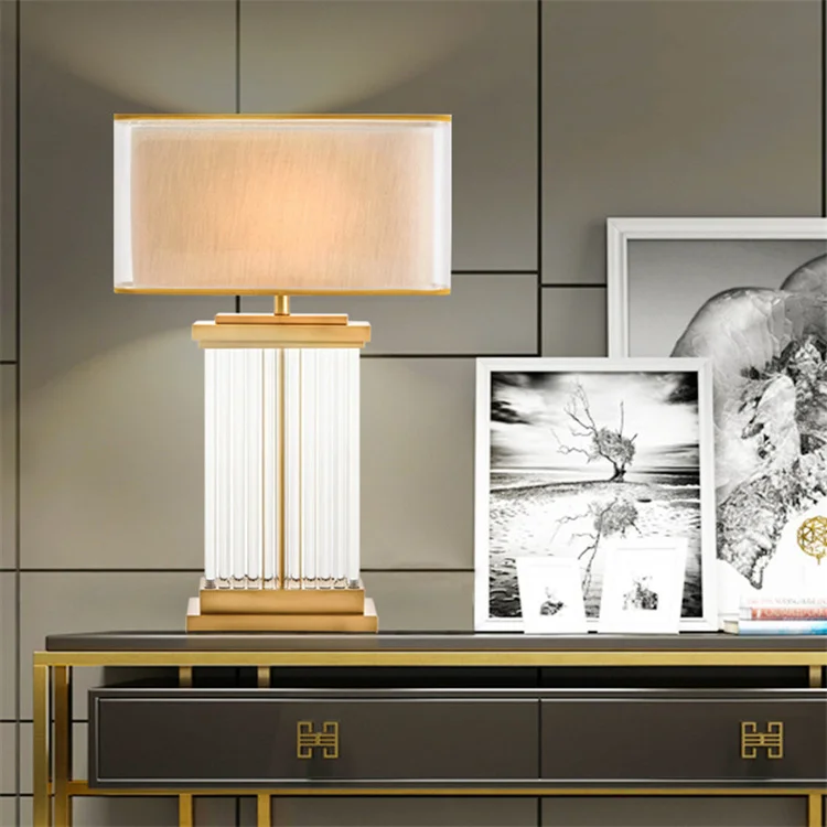 High quality modern design indoor decorative desk lamp 2-layer fabric shade metal glass lamp body led table lamp for living room