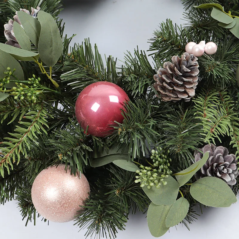 New Design 24 Inch Wreath Supplier With Pine Cone Ornaments Christmas Ball Wreath For Front Door