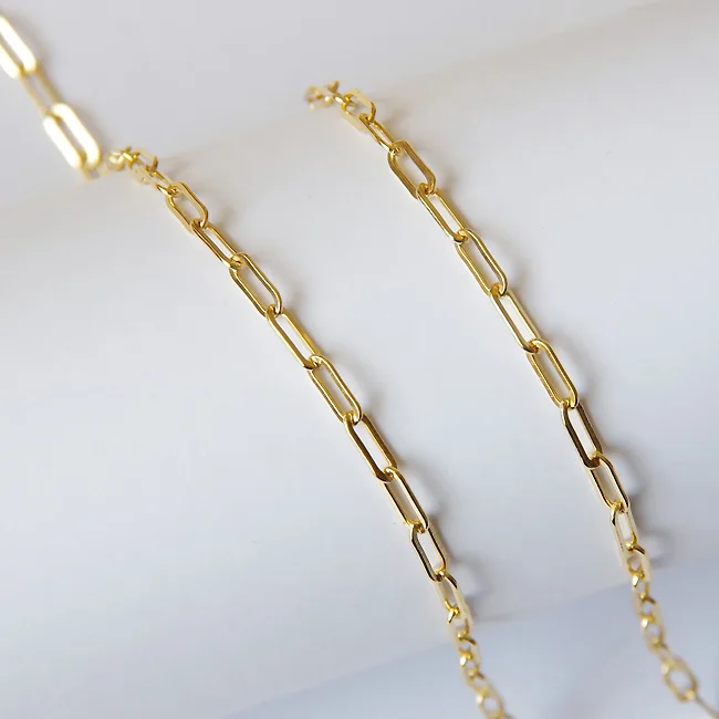 Плоская позолоченная кабельная цепь GC011 14K для изготовления ювелирных