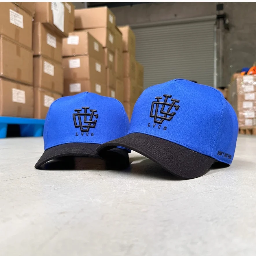 High Quality Men 3D Embroidered Baseball Hats For Adult Custom Dark Green Cotton Embroidered Mid Crown Two Tone 5 Panel Baseball