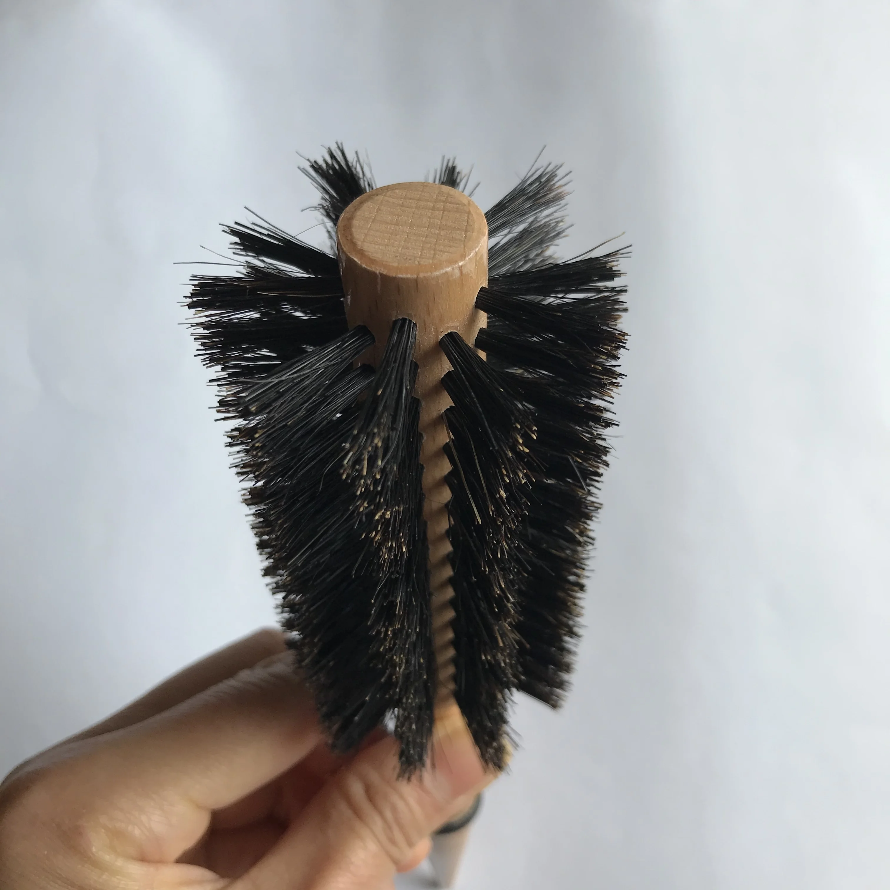 Professional Black Hog Mane Boar Bristle Round Wooden Barrel Rolling Style Hair Brush Factory