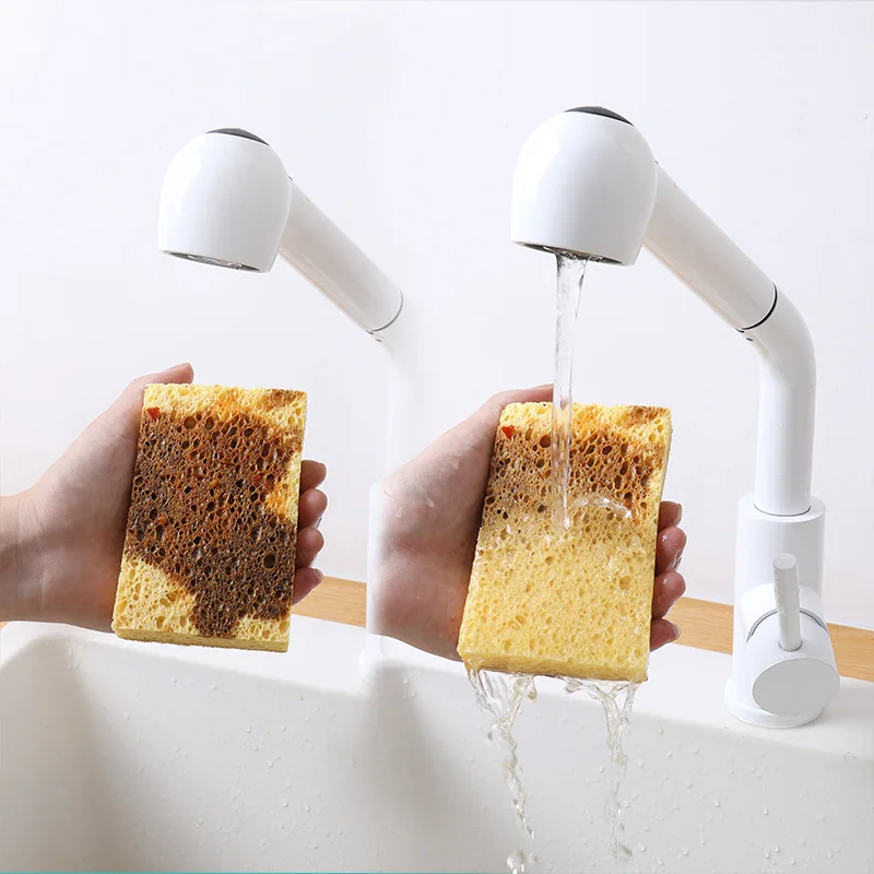 Custom Pack Biodegradable 100% Natural Wood Fiber Kitchen Dish Cleaning Sponge Scrub Pad Cellulose Sponge