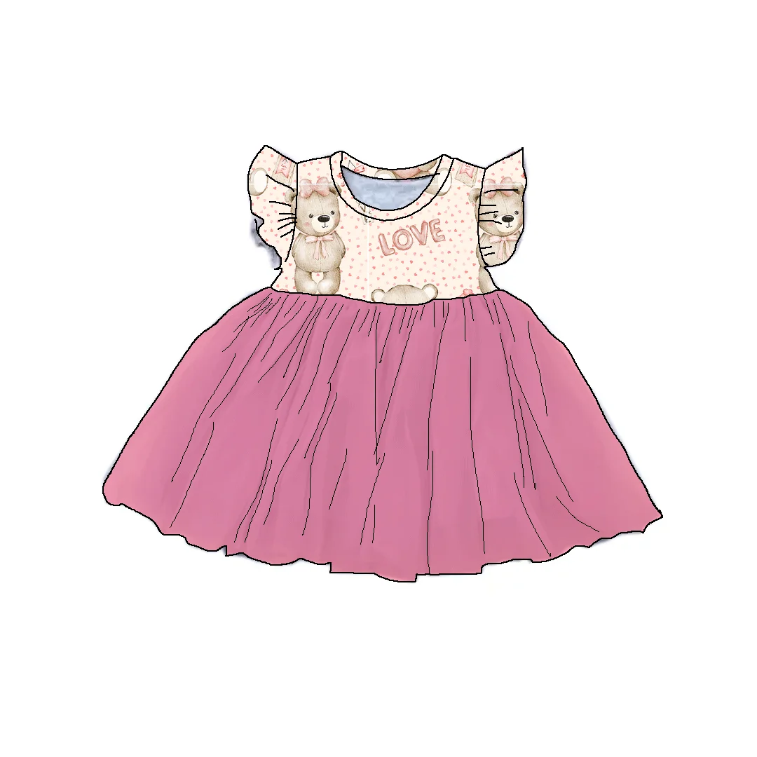 Soft Breathable Bamboo Fabric Custom love heart Patterns Newborn Baby Girl Maxi Dress with Long Sleeves bow Design