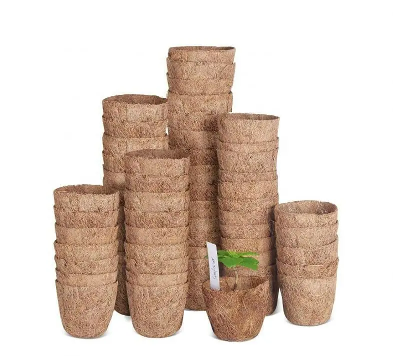 Coconut palm Coco Coir Seedling Starter Pots Tray Sustainable Biodegradable Pots Aternative Peat Pots 20 Plastic Plant Markers