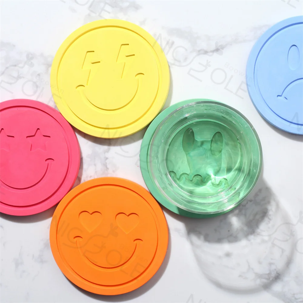 Nicole Handmade Emoticon Smiling Face Tea Cup Pot Saucer Mould Resin Cement Concrete coaster Silicone Molds