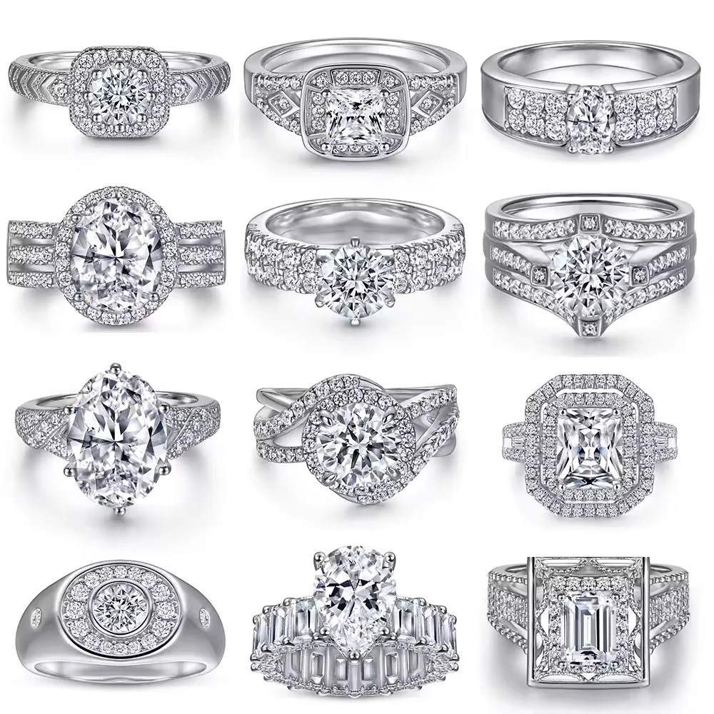 925 Sterling Silver Diamond Wedding Ring for Women round Brilliant Cut Moissanite Engagement Jewelry Silver Plated Anniversaries