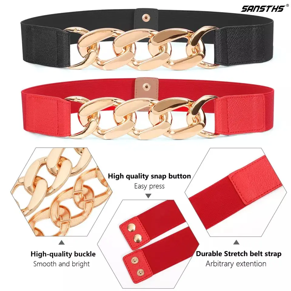 2022 New Fashion Metal Chain Corset Vintage Costume Solid Color Elastic Wide Stretch Belt For Women Ladies