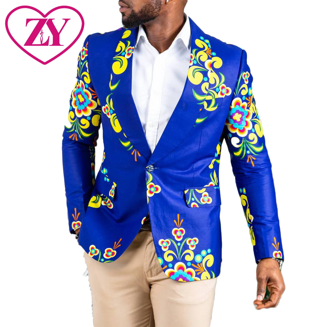 Factory Customized Design African Print Suit Jacket Tailored Fit Shawl Collar Blazer for Men