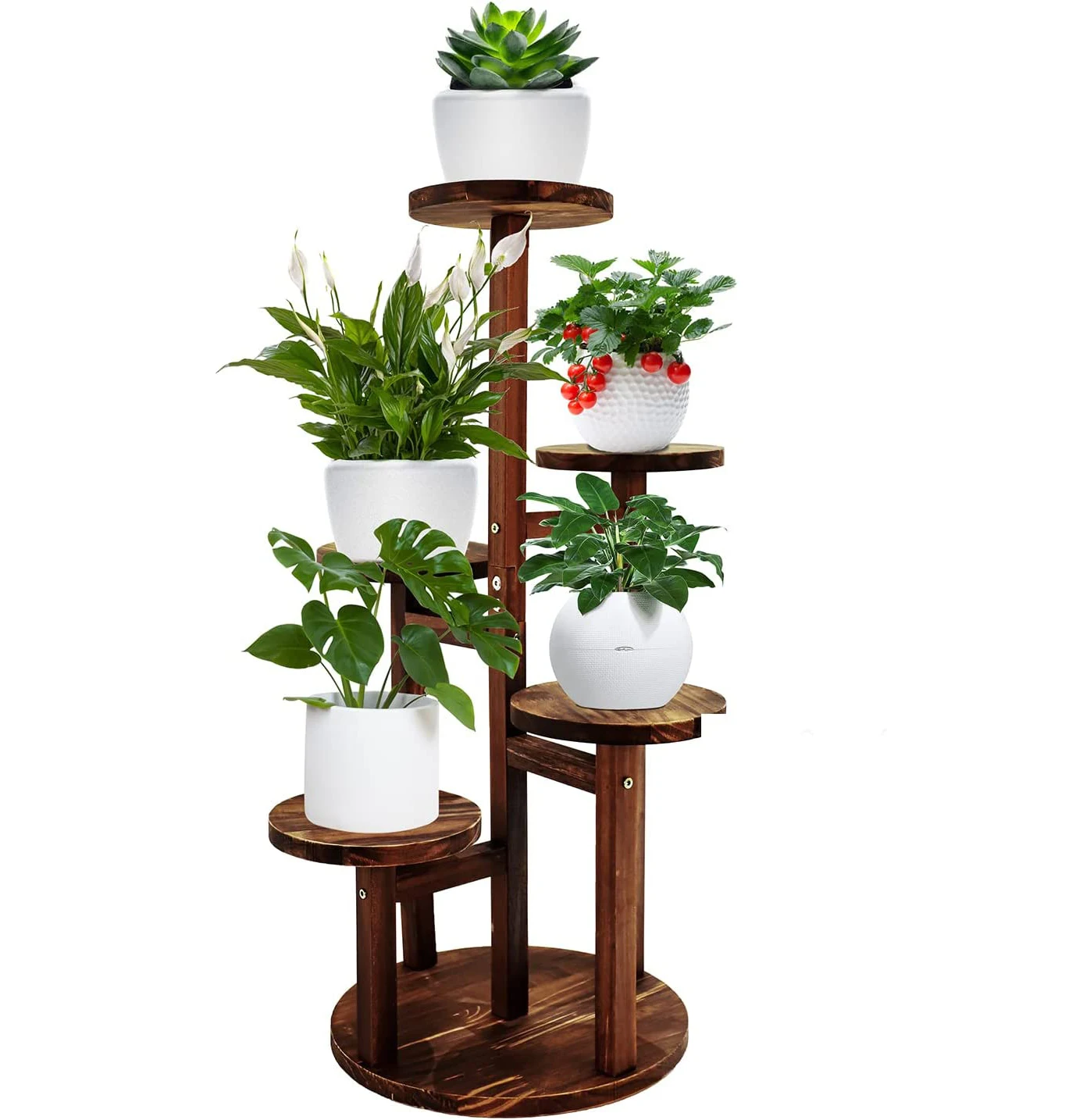 Plant Stand, 5 Tiered Tall Plant Shelf for Indoor Multiple Plants,Wood Corner Plant Holder for Living Room