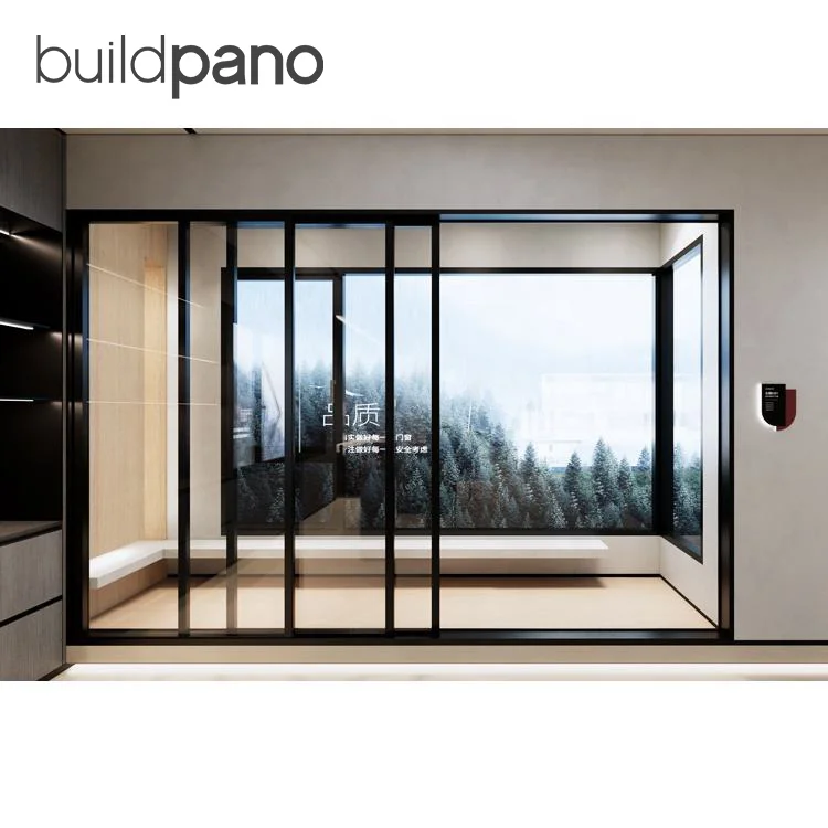 Aluminum Alloy Double Sliding Patio & Shower Exterior Glass Doors Sliding Partition Type