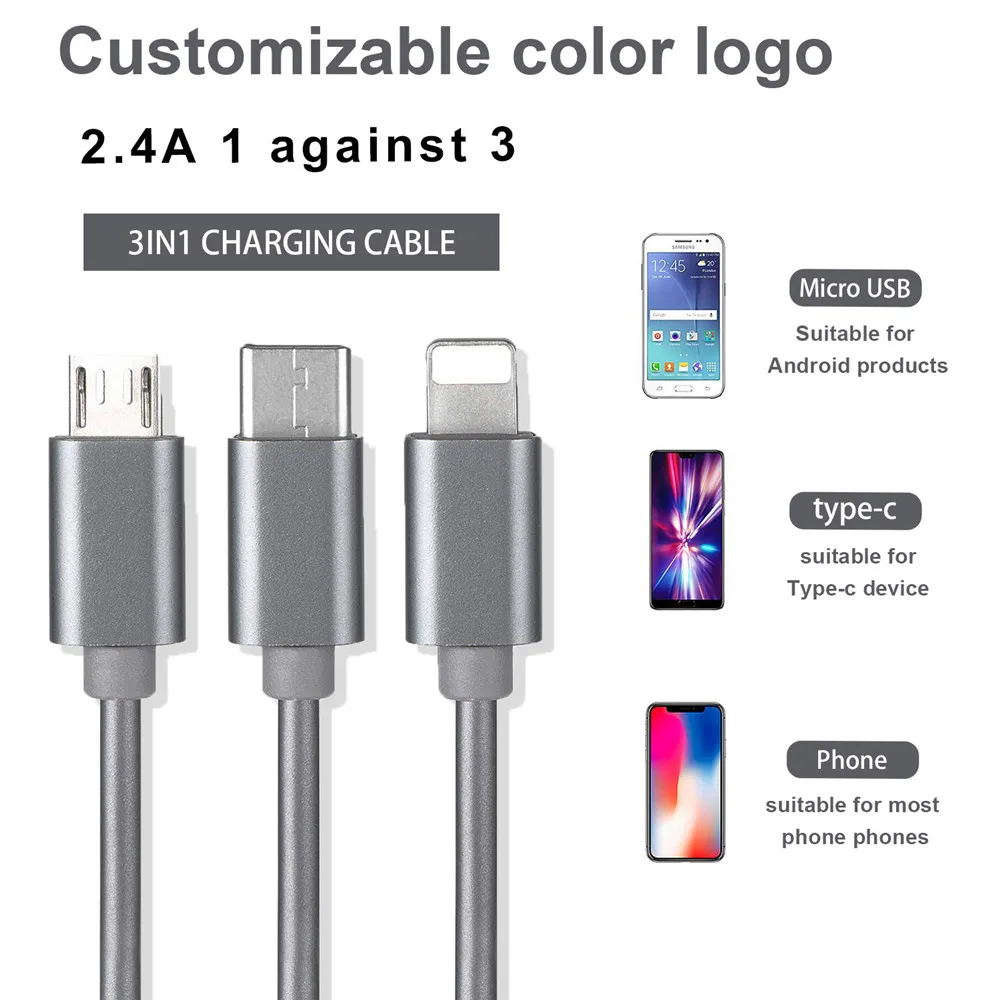 3 in 1 Multi Retractable Data USB Fast Charging Cable Type-C Micro For iPhone Samsung Huawei Xiaomi Wholesale