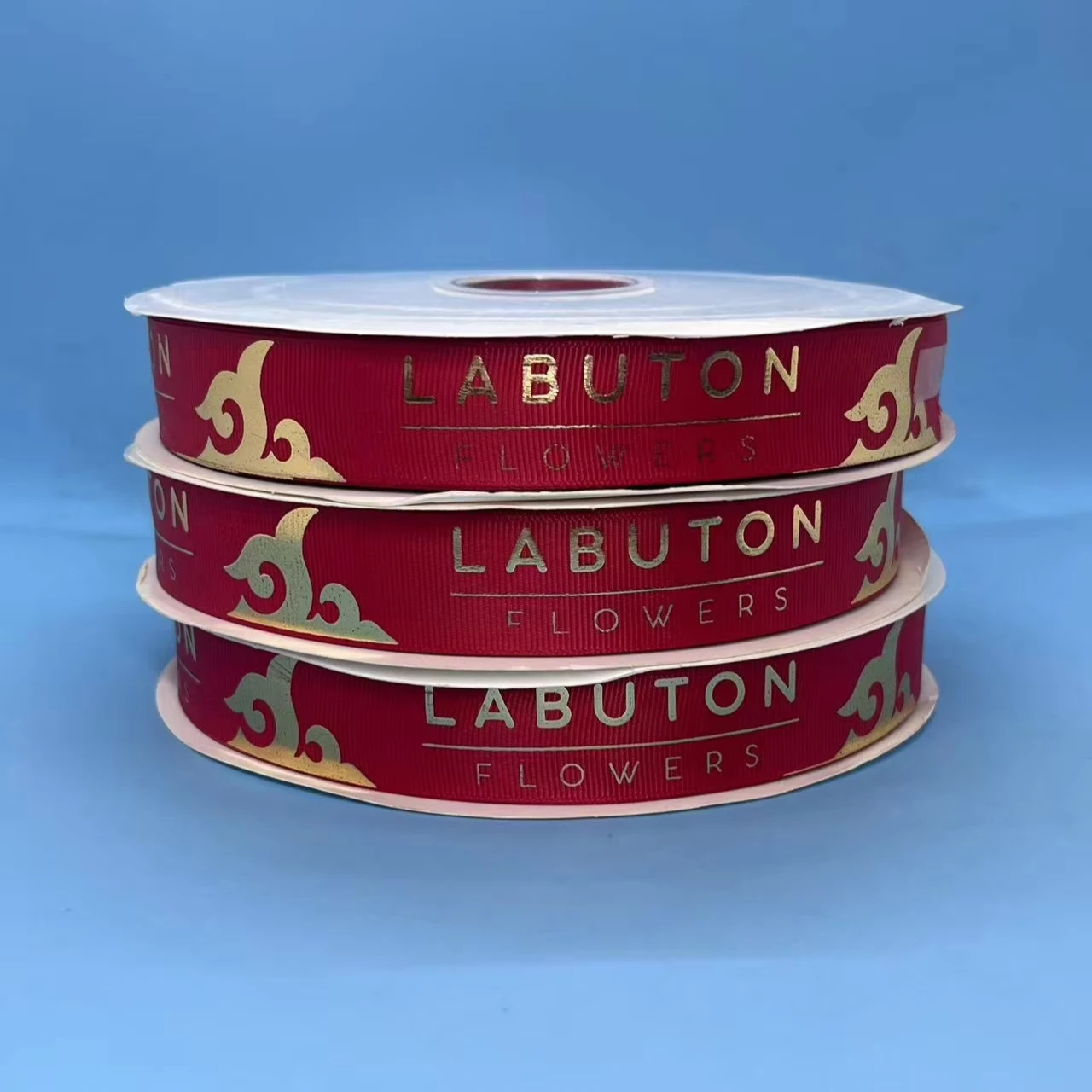 New Design Grosgrain Ribbon 1 Inch Rose Red Personalized Embossed Gold Scratch Resistant Logo Waterproof Grosgrain Ribbon Roll