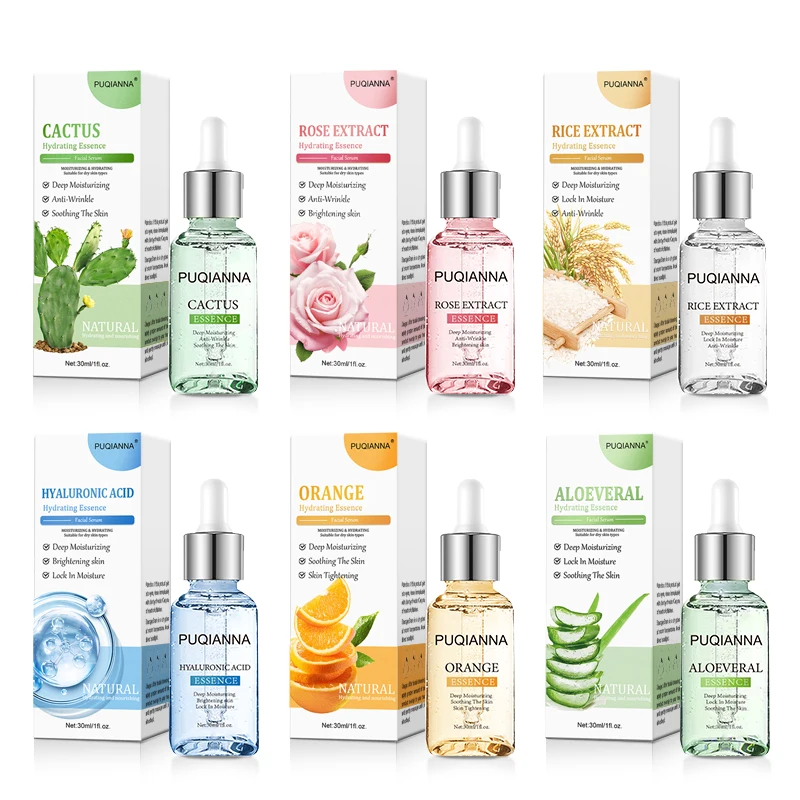 PUQIANNA factory cosmetic Aloe Moisturizing Rice Nourishing Anti-Aging Rose beauty HYALURONIC ACID Whitening face serum