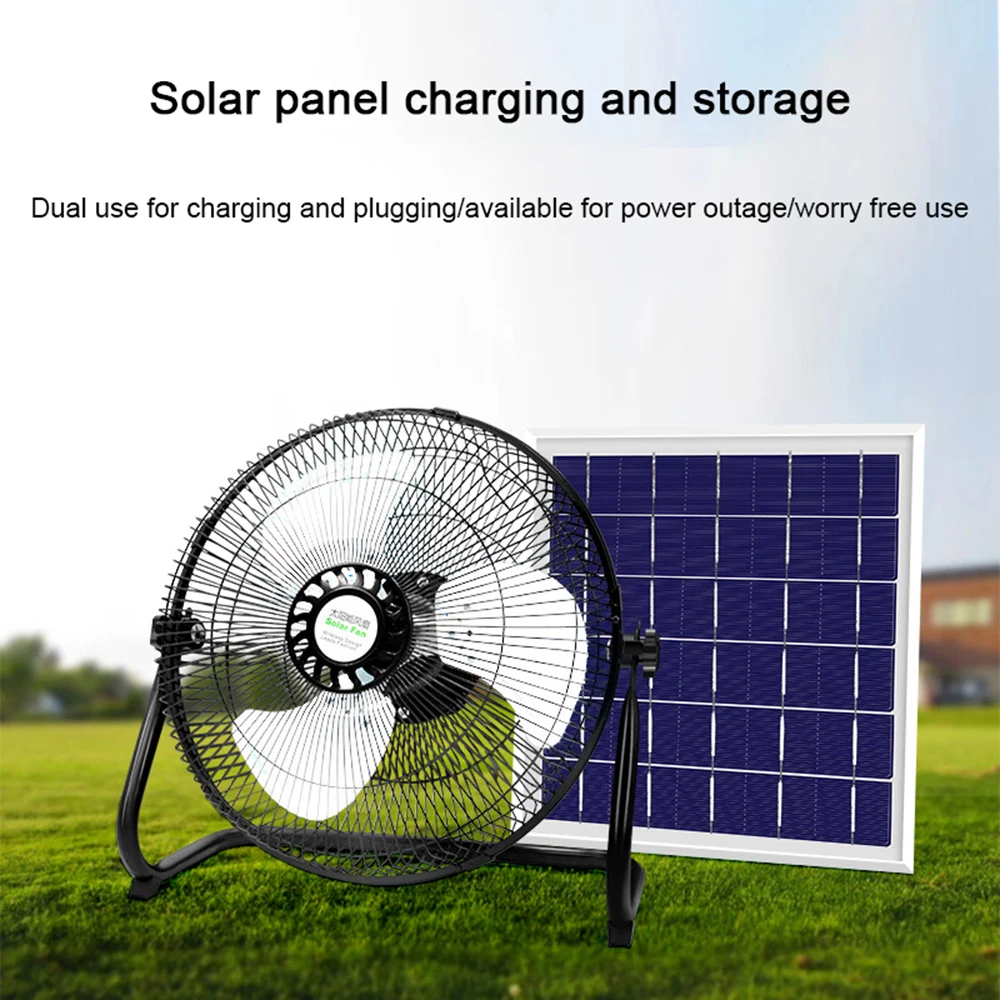 Factory Price Large Capity Battery Stand Portable Rechargeable with Solar Panel Table Fan 16inch or 12 Inch Lithium Battery Long