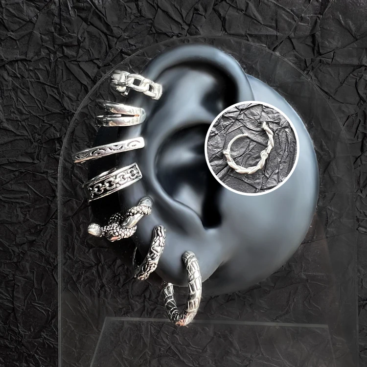 Snake Hoop Earrings 316L Stainless Steel Titanium Steel Piercing Earrings Vintage Punk Earring For Men