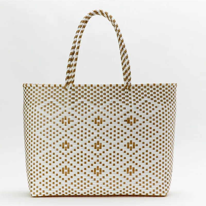 2022 custom Women waterproof Large knitted customized PP weaving plastic recycled tote bag