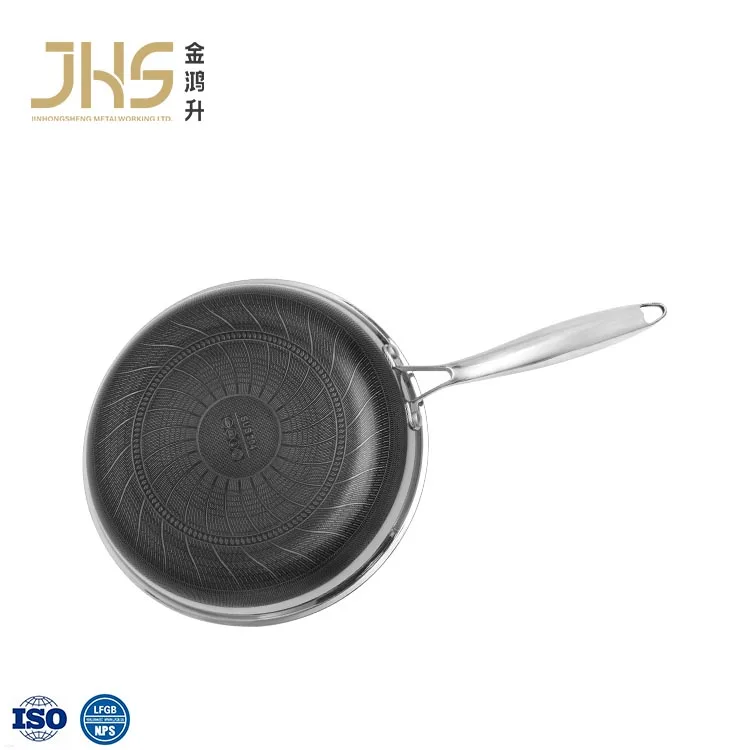 Professional Quality Try-ply Stainless Steel Non Stick Honeycomb 26-30cm Round Frying Pan with Ceramic Coating