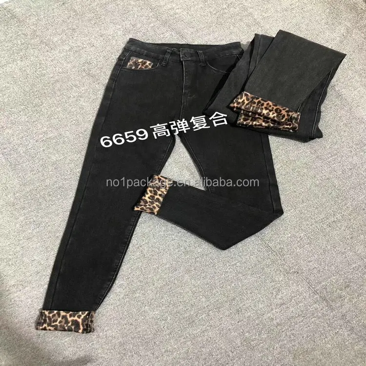 3.55 Dollar Model YH-AW003 Good Quality Wholesale Ladies Pure Black Thick Material Autumn Winter Low Rise denim jeans