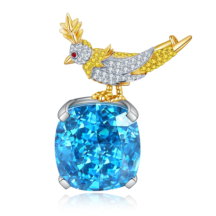 Luxury style kingfisher bird brooch 18K real gold with simulated diamond corundum big carat brooch