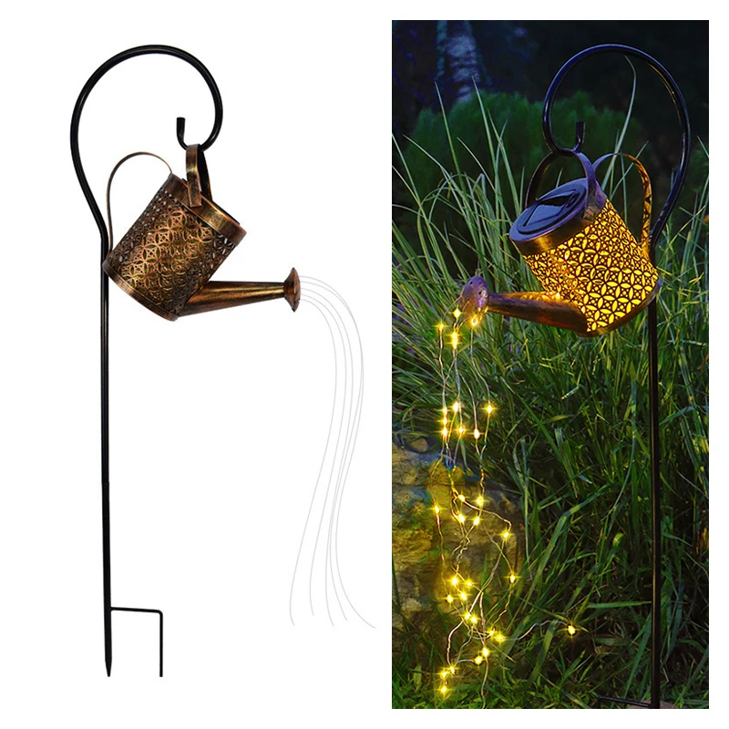 
Hot Sale Metal Made Waterproof Shower shape Watering Can Outdoor Garden Led Solar Light 
