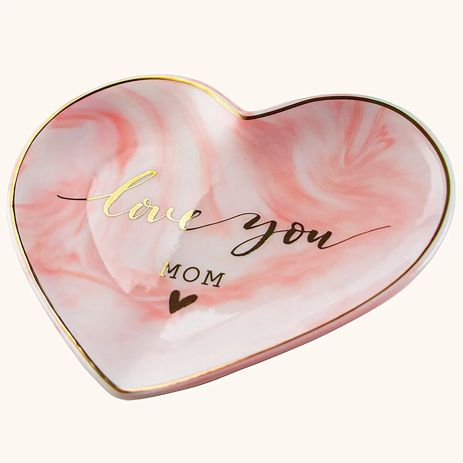 Pink Heart Ceramic Jewelry Tray Key Holder Ring Dish