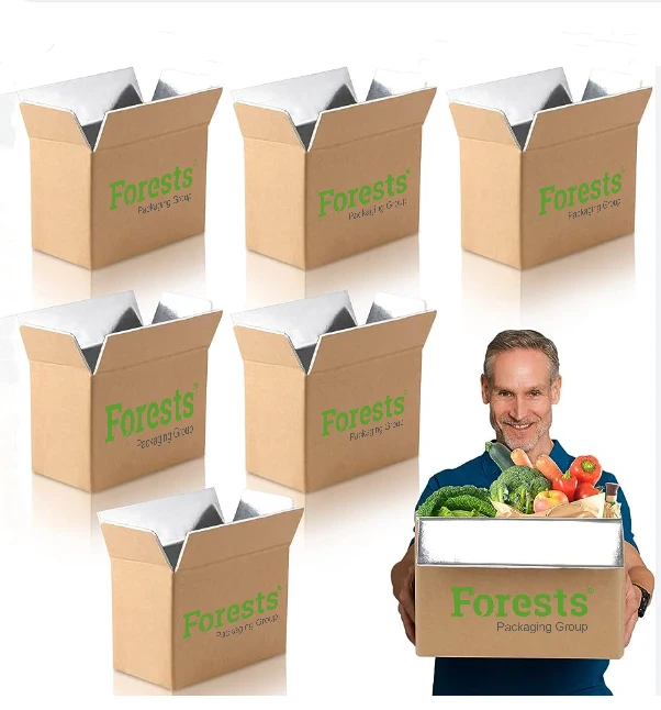 Custom food isothermal corrugated cardboard seafood meat packaging aluminum insulated carton frozen shipping boxes