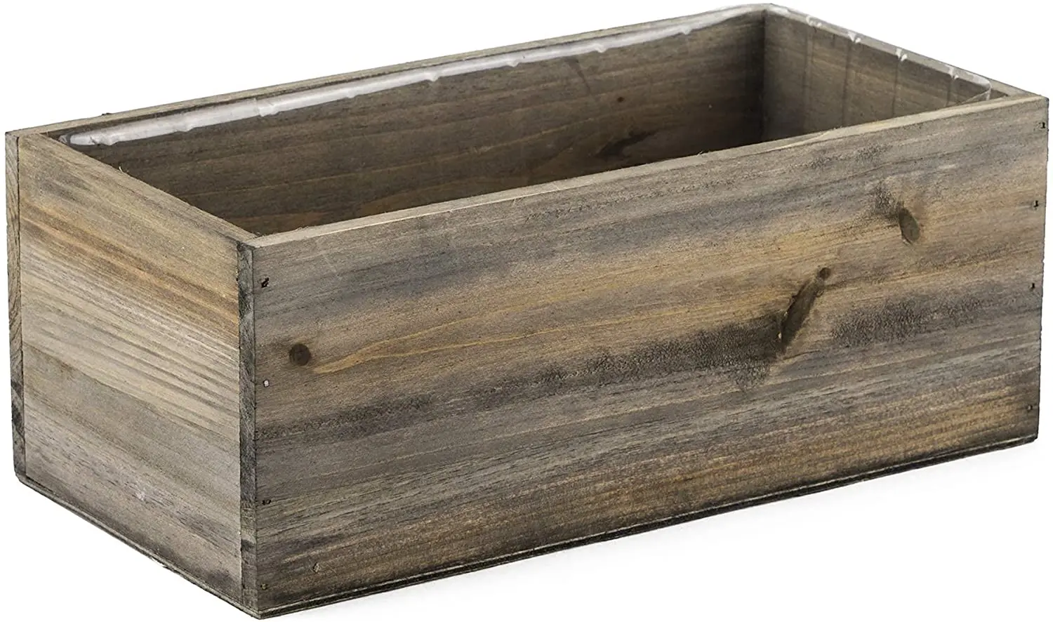 Natural Brown Wood Rectangular Planter Box with Removable Plastic Lining Rustic Wooden Planter | Interior Decoration Box