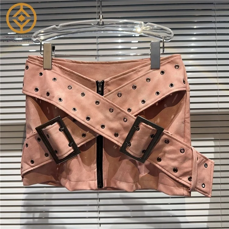 2023 Autumn New Explosive Street Style Cross Wide Belt Calculation Matte Leather Spicy Girl Short Skirt Wrapped Hip Skirt