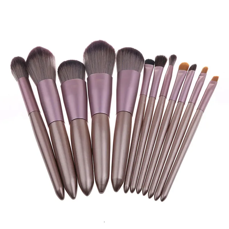 High Quality Vegan Hair Facial Makeup Brushes Set 12 Pcs Eyeshadow Eyes Brow Crystal Nude Makeup Brush With Logo