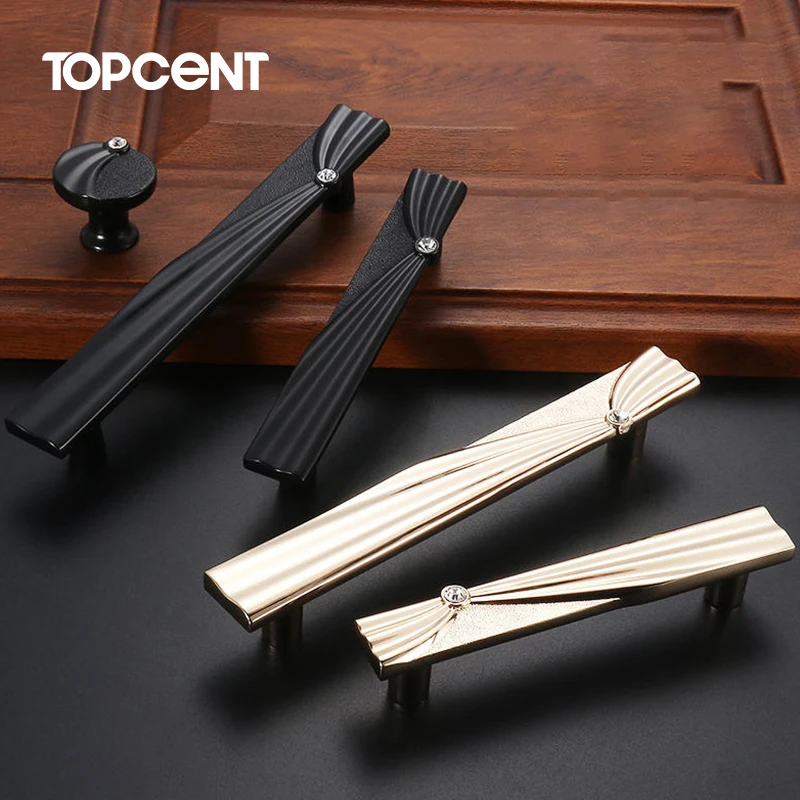 TOPCENT Crystal T Bar Pulls Aluminum Wardrobe Cabinet Knob Hardware Aluminum Drawer Handle