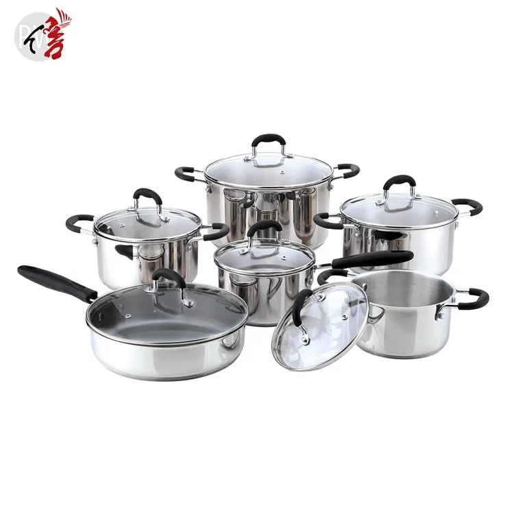 Wholesale customization kitchen cooking pots and pans set 12 pcs stainless steel non stick cookware set