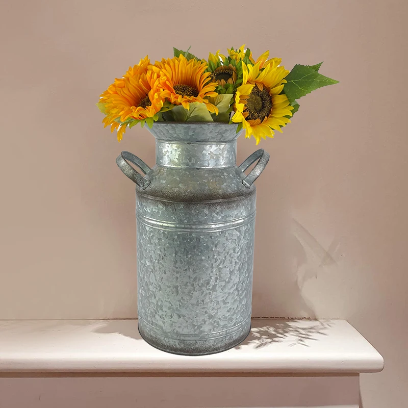  Винтажные вазы для цветов 20*27 * H38cm шикарная ваза металлическая фермерского дома оцинкованная молочная банка жестяной цветочный