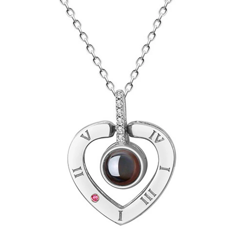 100 language i love you Projection Heart Necklace 2019 Romantic Lover Memory Wedding Necklace Fashion Jewelry