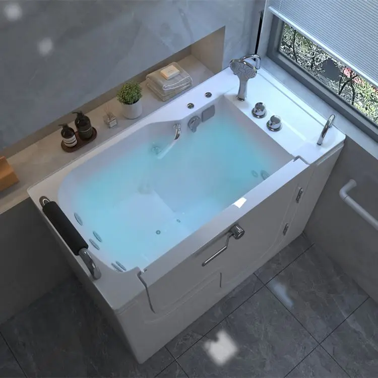 Freestanding Soaking Bathtub Walk in Bathtub White Solid Surface Bathtub with Door