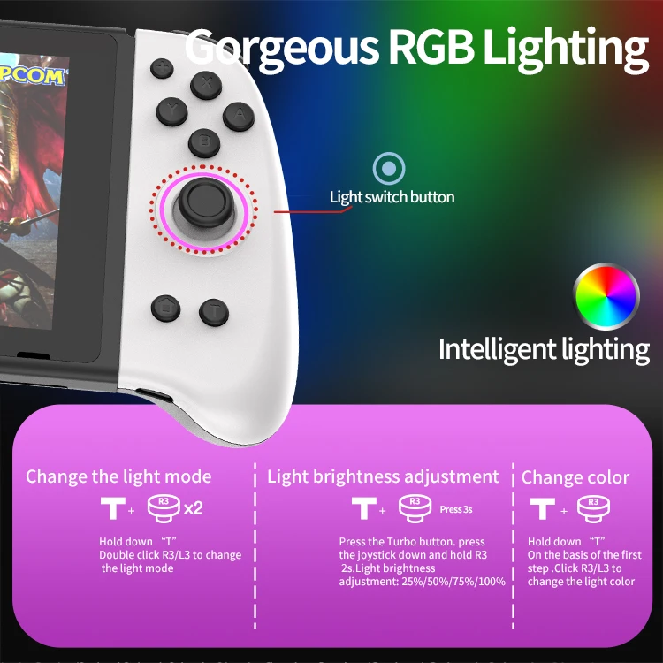 IINE Controllers for Nintendo Switch/Switch OLED Replacement for Switch L/R Joypad With 8 Colors Adjustable Lights