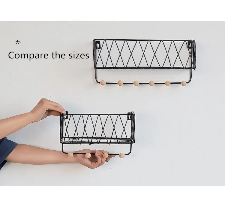  Simple Nordic wrought iron grid wall shelf Creative home hook mounted storage