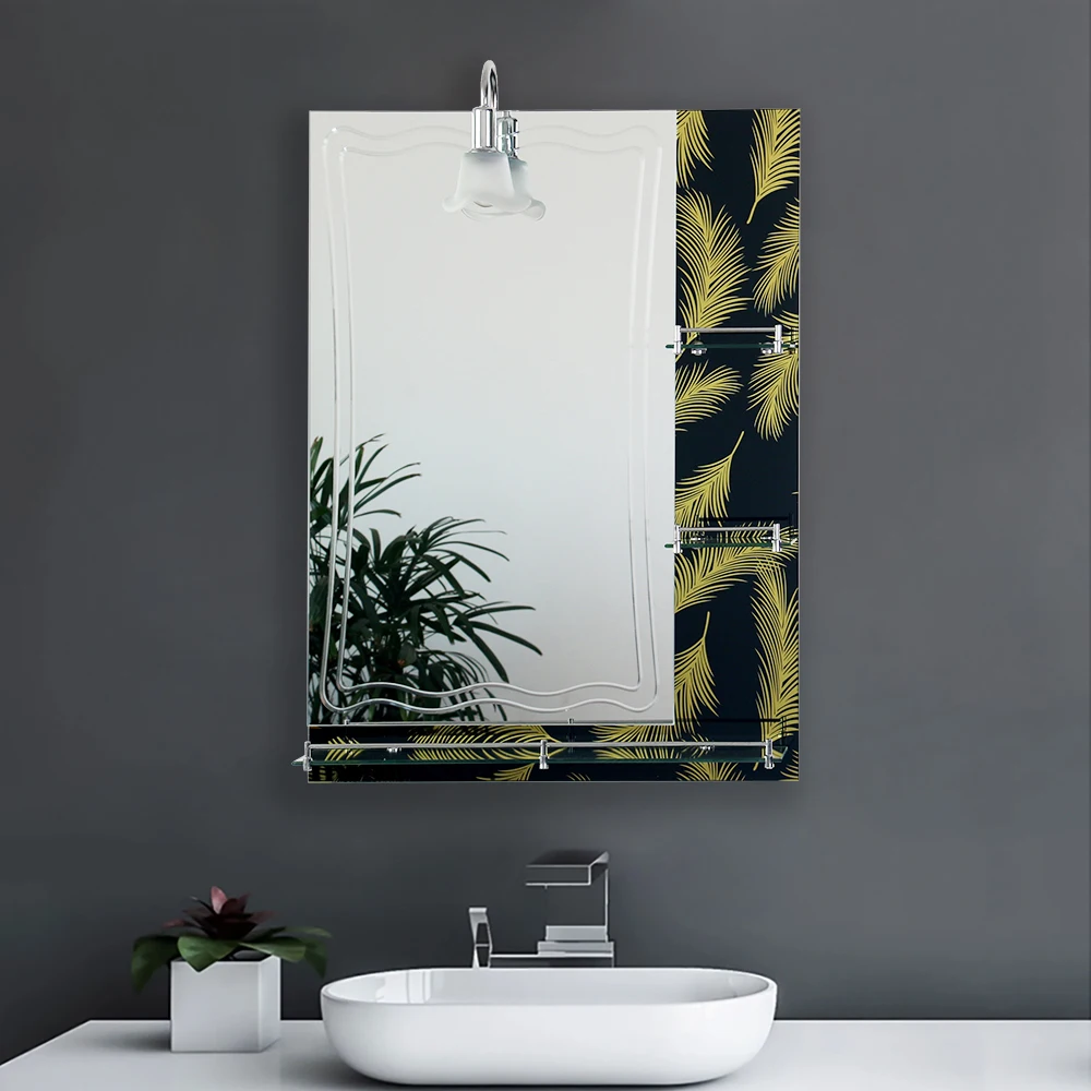 Factory Direct Makeup Storage Wall Mounted Stainless Steel Glass Shelf House Decorative Bath Mirrors With Shelf
