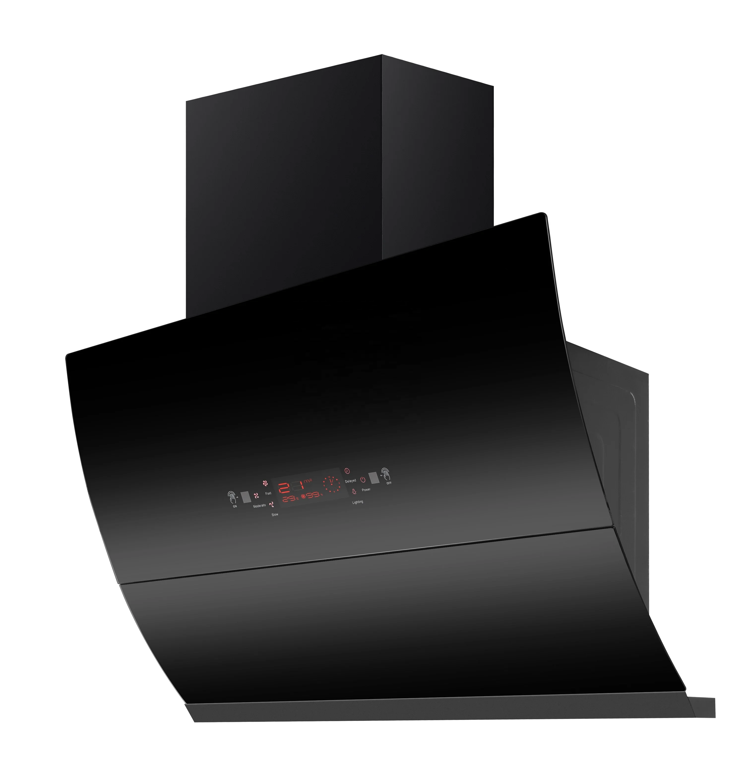 Автоматическая открывающаяся Черная Стеклянная кухонная капота с задержкой отключения 90 см
