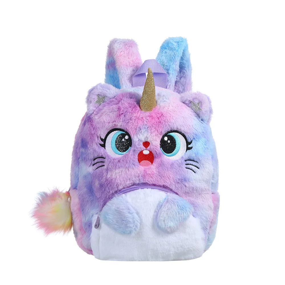 JANHE sac a dos scolair back pack Children Cute toddler purse Plush Kids Backpack Fur Unicorn kinder rucksack For Girl