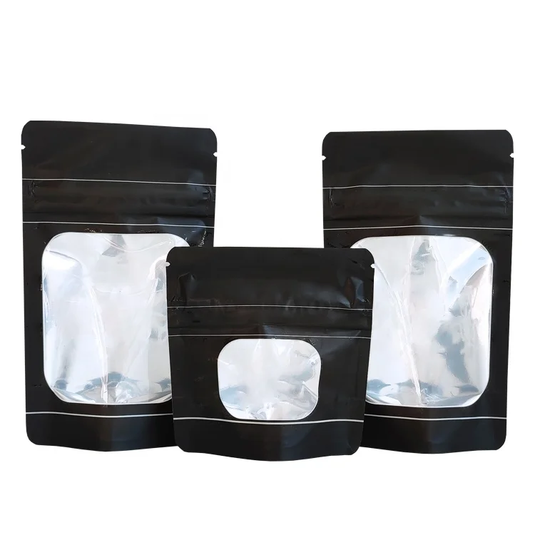 Custom Logo Stand up Zip Lock Childproof Matte Black Resealable Smell Proof Ziplock Bag With Clear Window