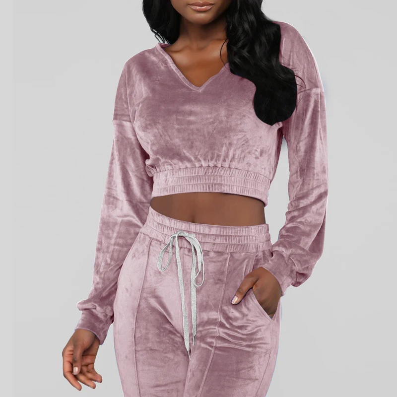 Hot Sale 2 Piece Plus Women Long Sleeve Velvet Tracksuit Running Sets Sweat Suits Sweat Pants Jogger Casual Sportswear Suits