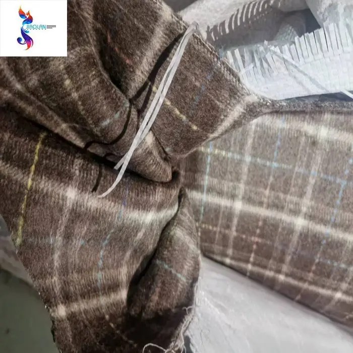 Winter material polyester wool fabric wholesale woolen check fabric ready goods stocklot tweed fabric