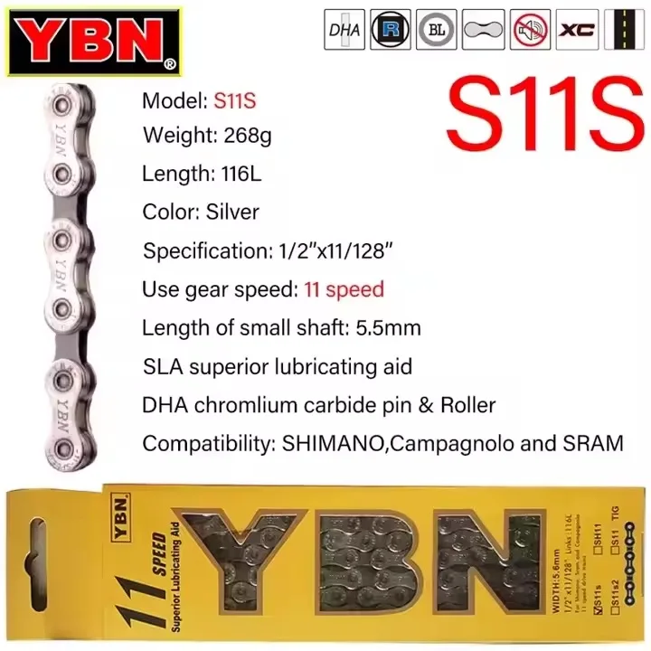 YBN Bicycle Chain MTB Mountain Road Bike Chian 8 9 10 11 12 Speed Hollowed Bicycle Chains 116 128 Links Silver YBN Chian