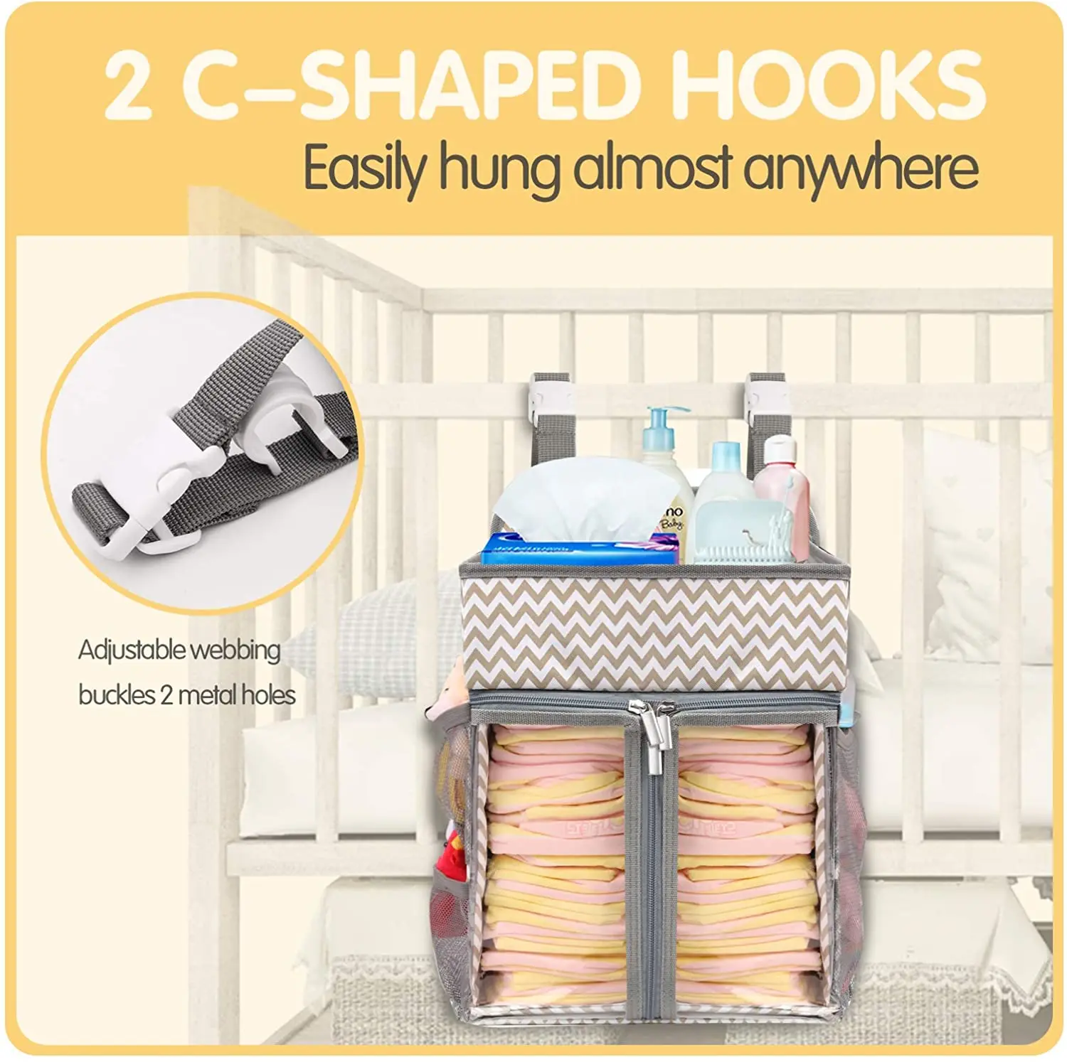 
Large Capacity Waterproof Nursery Storage Organizer Hanging Baby Diaper Organizer Bag 