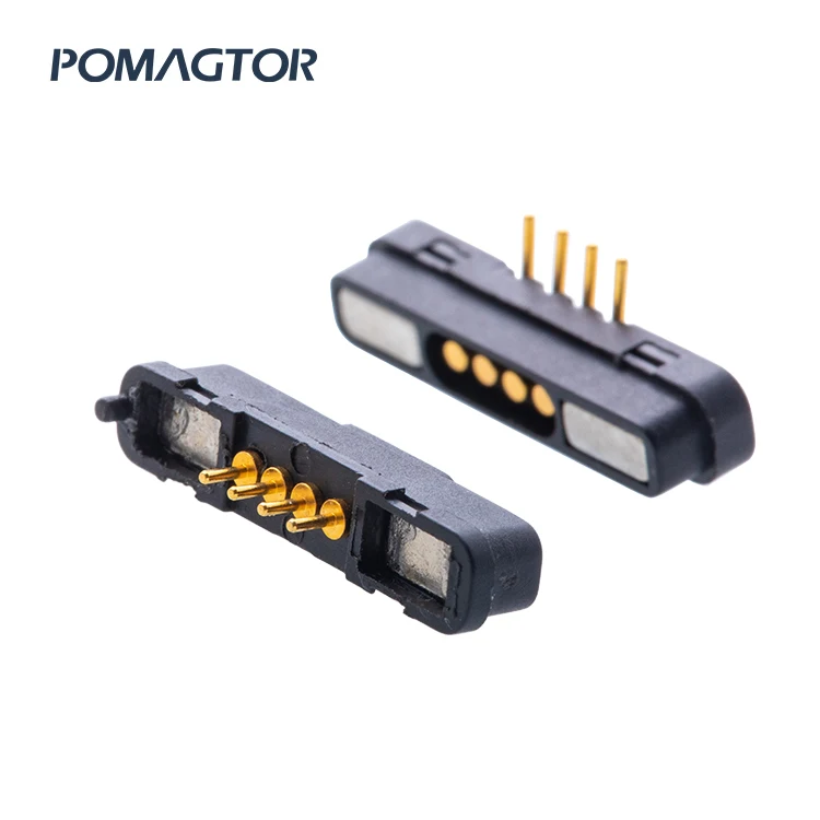 Pogo Waterproof Rectangular Type Magnetic Connector Pomagtor 4 Pin Black Brass Manufacturer USB Customized Ip67 PE Bag Durable