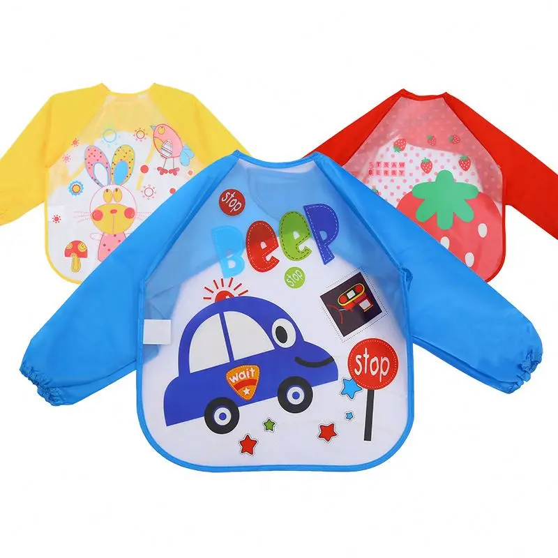Cute Cartoon Animals Baby Bibs Eva Waterproof Colorful Children Bib Full Sleeve Children Apron Long Sleeve Feeding Bibs